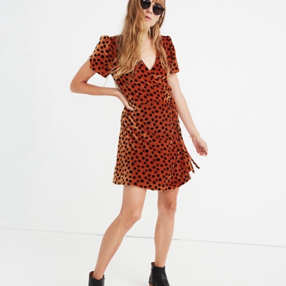 MADEWELL Leopard velvet wrap dress. SIZE XS